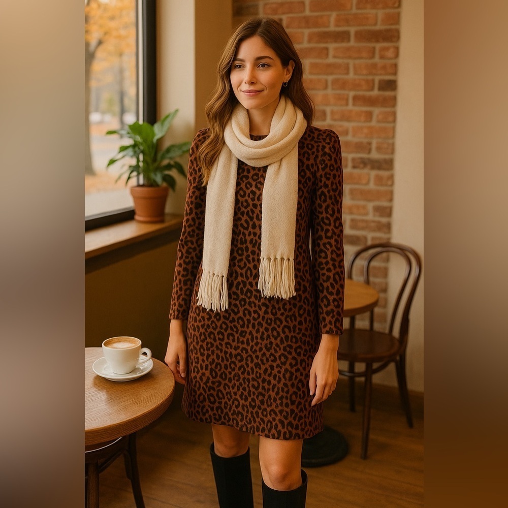 🐆 LOFT Leopard Print Long Sleeve Shift Dress – Size M (New with Tags)
